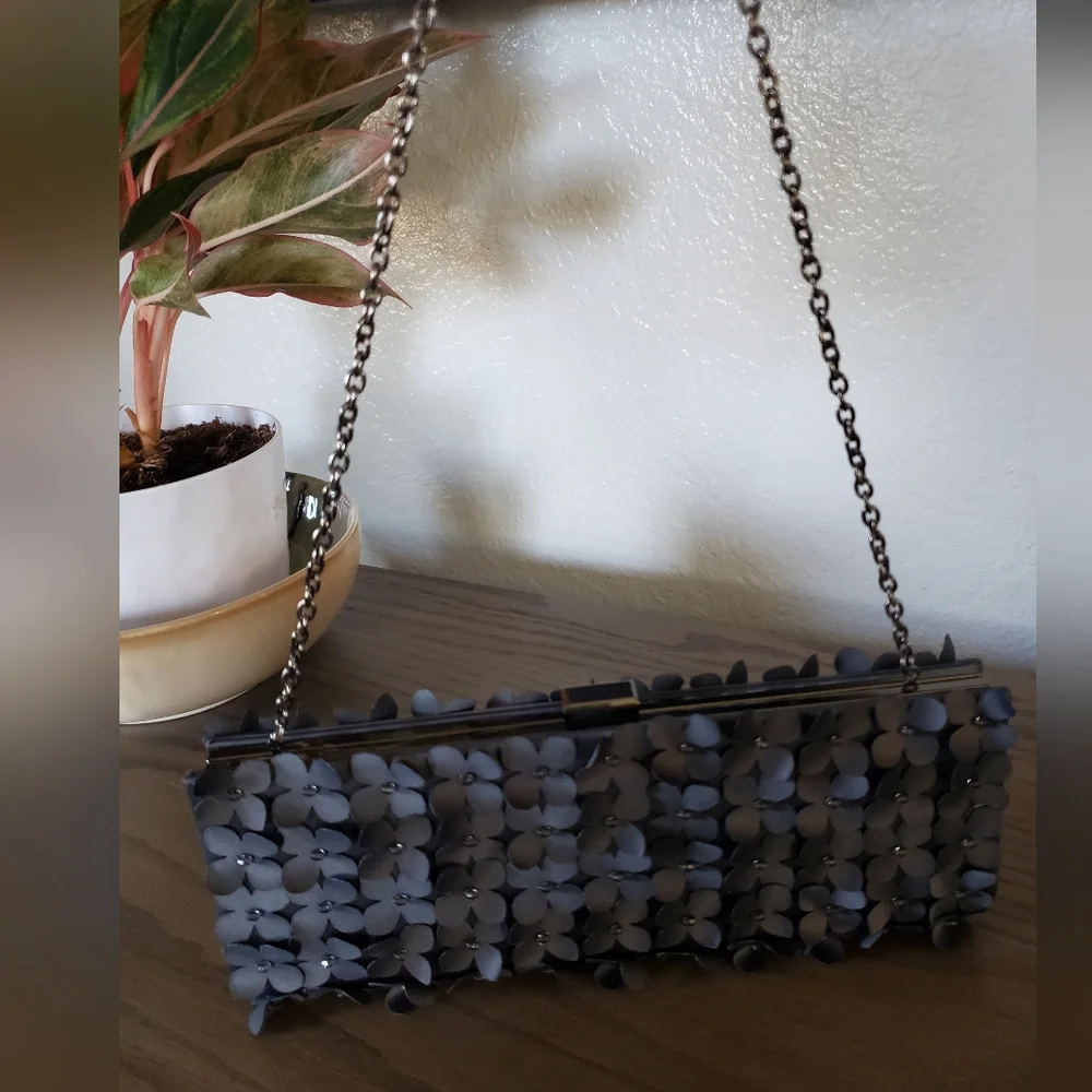 Sondra Roberts Gray flower Petals clutch Bag